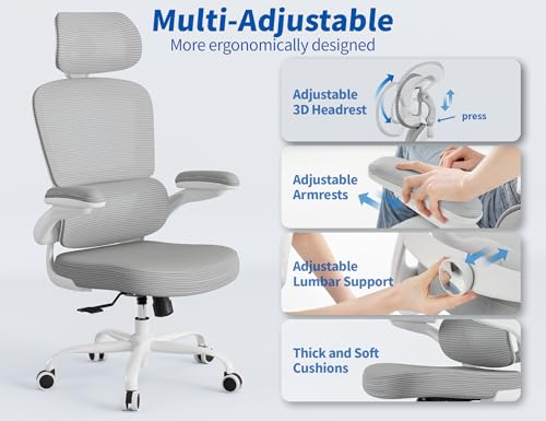 Image of TRALT Office Chair Ergonomic Desk Chair, 330 LBS Home Mesh Office Desk Chairs with Wheels, Comfortable Gaming Chairs (1, Grey PU)