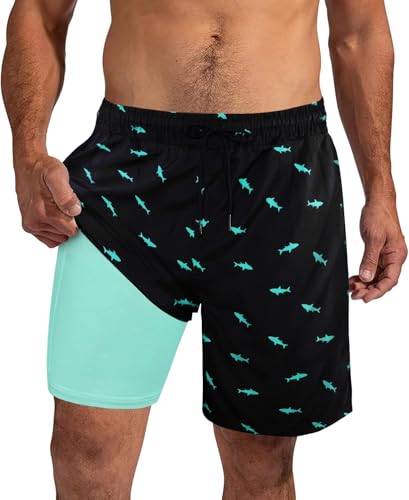 XiaoMoSha Mens Swim Trunks with Compression Liner 7