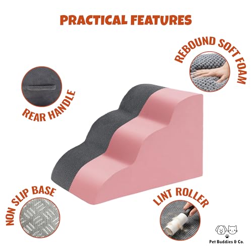 Dog Steps for Bed – Non-Slip Dog Steps for Sofa, High Density Foam Pet Stairs for Small Dogs & Cats – Removable Washable Cover – Grey 3 Step (60 × 40 × 40 cm) - Image 5