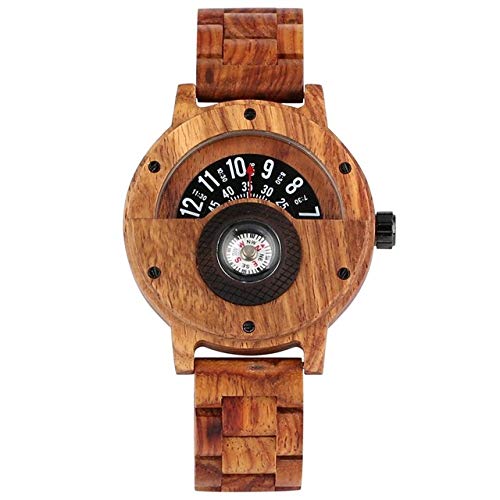 Holzuhr Einzigartiger Kompass-Plattenspieler Designer Ebenholz-Holzuhr Kreative Halbkreisuhr für Herren Vollholzuhr Retro Hour, Zebra Wood