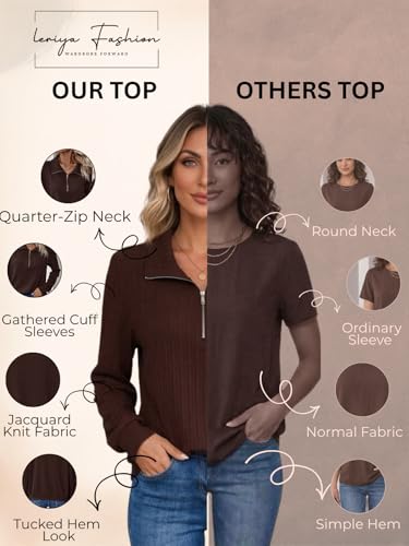 Image of Leriya Fashion Women's Casual Long Sleeve T-Shirt - Half Zip Textured Summer Tee, Lightweight Breathable Basic Top for Daily, Work & Travel,Street Style