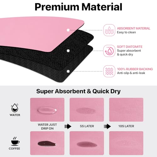 Meetcolor 2PCS 12" x 19" Dish Drying Mat & 24" x 5.5" Faucet Mat for Kitchen Sink, Super Absorbent Kitchen Counter Mats & Sink Splash Guard, Easy to Clean Dish Rack Pad for Dishes Countertop, Pink — view 4