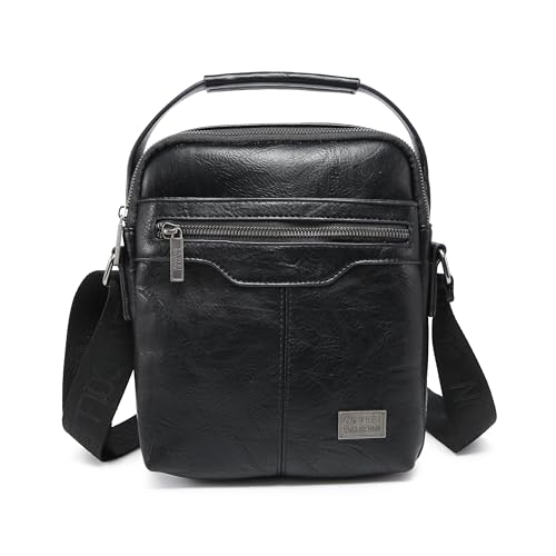 COVERI COLLECTION Bolso de hombre de piel sintética, amplio compartimento, asa, dimensiones 25 x 20 x 8 cm, correa personalizada, art. CC M08, Negro