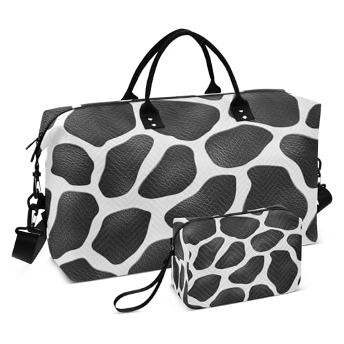 Cow Print Travel Duffel Bag Large Capacity Weekender Bag with Toiletry Bag Detachable Shoulder Strap Travel Tote Bag for Women