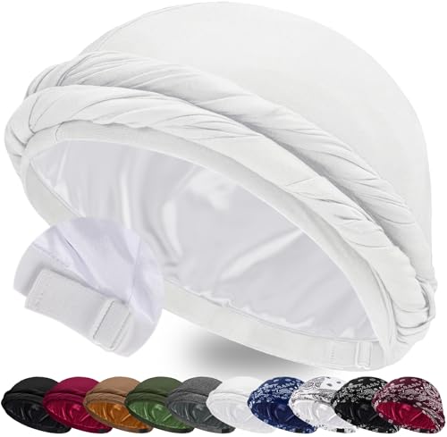 Image of Ababalaya Upgraded Satin Lined Halo Turban Durag for Men &Women Sleeping Bonnet PRE-Tied Headwraps for Hair Loss
