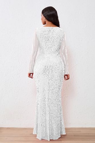 Image of VERWIN Women's Sequins Bodycon Round Neck Long Sleeve Sparkly Mermaid Maxi Dress for Casual Party Cocktail