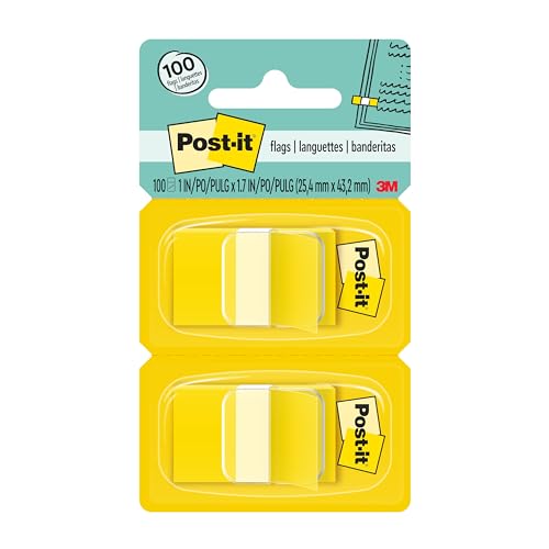 Image of Post-it Flags, Yellow, 1-Inch Wide, 50 /Dispenser, 2-Dispensers /Pack