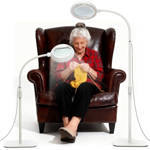 Raweao 8X Lupa con Luz y Soportes, 56 LED Dimmable Lámpara Lupa de Suelo con 3 Modos de Color, 2 en 1 Gran Lupa Lámpara de Suelo para Coser Pintura Artesanía Cerrar Trabajo