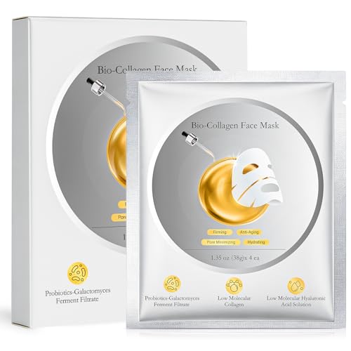 4 Pièces Masque Collagene Visage Korean Skincare - Masque Visage Coréens, Collagen Night Mask, Masques pour Visage Hydratant & Anti-Âge, Coffret Beauté...