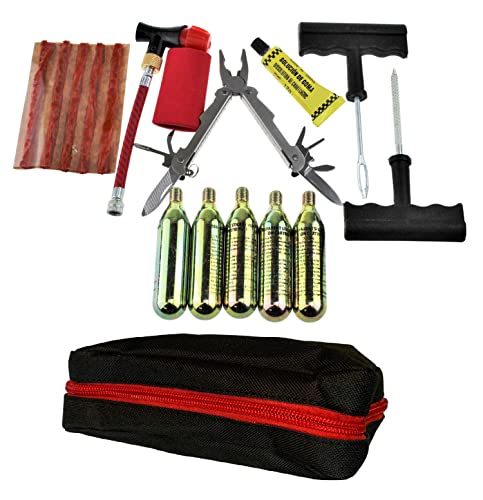 3GO MOTORBIKE TUBELESS TYRE PUNCTURE REPAIR TOOL KIT Emergency Motorcycle Scooter Car Van ATV Tubeless Tire Fixing Toll with 5 Strips