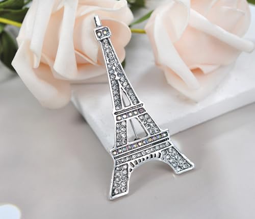 Image of Gyn&Joy Clear Crystal Rhinestones Eiffel Tower Fashion Brooch Pin