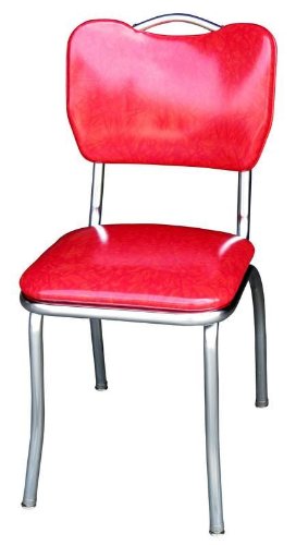 4161 Handle Back Diner Chair -Cracked Ice Red- with 1 in. Pulled Seat - Chrome