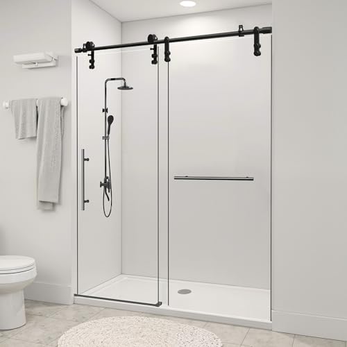 HIGREENA Frameless Shower Door 56-60' W x 76' H, Shower Glass Door Single Sliding with 5/16' (8mm...