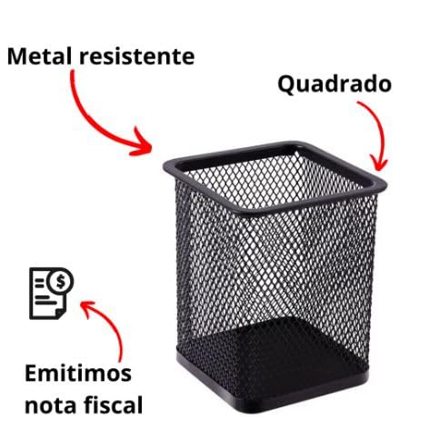 Porta-Lápis e Caneta Quadrado Aramado de Metal Preto - Organizador de Mesa para Escritório e Home Of
