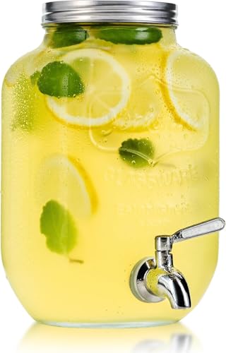 Image of PrimeWorld 1Pc 4 LTR Glass Water Beverage Dispenser - Air Tight Lid Glass Pitcher for Detox Water - Mason Jar - Counter Table Top Juice Water Beer Dispenser for Home & Kitchen Restaurant Party