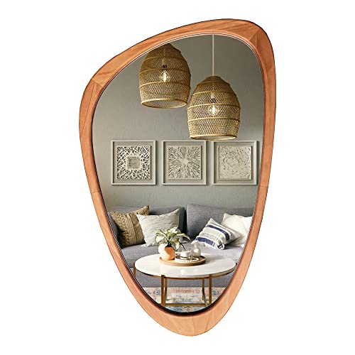 WallBeyond Asymmetrical Mirror, Irregular Wall Mirror, Wall Mirrors Decorative for Bedroom Living Room entryway Hall, Wood Mirror for mid Century Modern Decor 30.5″ H x 19.5″ W