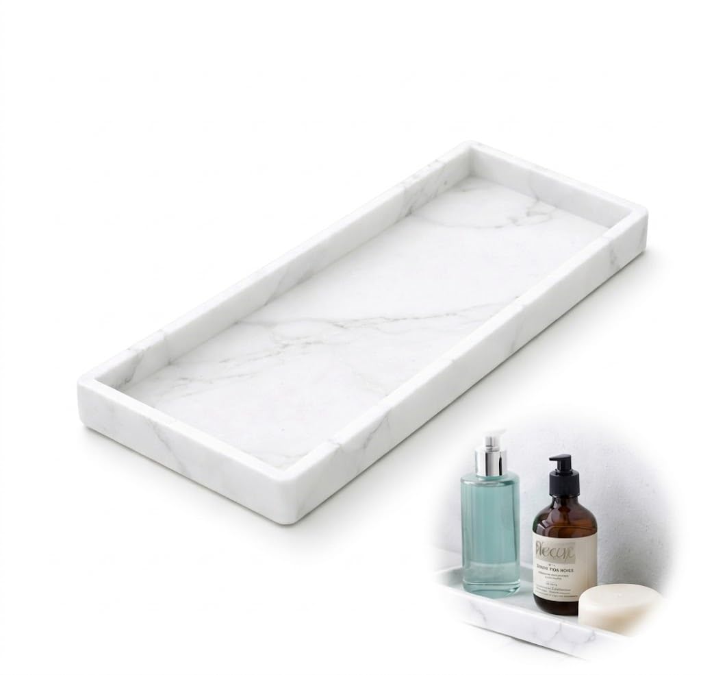 Silicone Organiser Tray, White Marble Effect, 20 x 10 x 2 cm