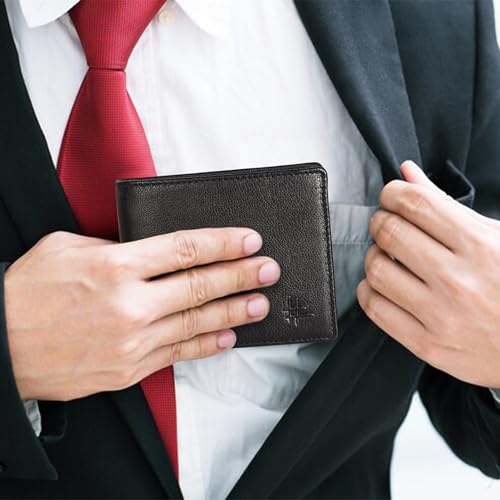 Black Top Grain Leather Wallet for Men | RFID Blocking | Extra Capacity Slim Bifold Wallet with 2 cash Comp, 2 ID &10 credit card Slots | Ultra Strong Stitching | Gift for Him (Black) 6