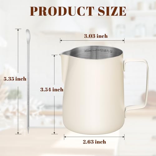 Image of Amrules Milk Frothing Pitcher 12oz Frother Cup Barista Tools, White