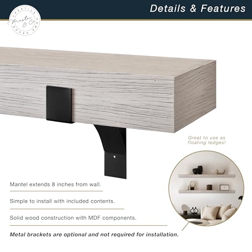 Image of Master & Co. Modern Floating Fireplace Mantel with Black Metal Brackets, Long Floating Shelves for Wall Decor, 48 inches, Gray Woodgrain