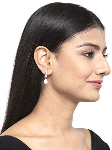 Image of CLARA 925 Sterling Silver Pearl Earrings | Rhodium Plated, Swiss Zirconia, Screw Back | Gift for Women & Girls