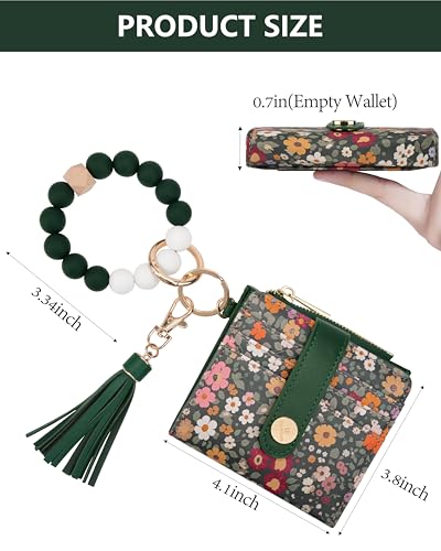 Image of Keychain Wallet Wristlet for Women,RFID Small Floral Flowers Wallet | Wallet Wristlet with Zipper Coin Pocket,Vegan Leather Card Wallets for Women, 2 ID Window,Gift