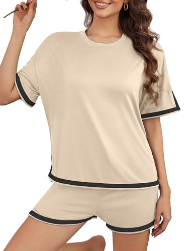 Women's 2 Piece Outfits Summer Comfy Lounge Sets Casual Loose Outfits Matching Tops and Shorts