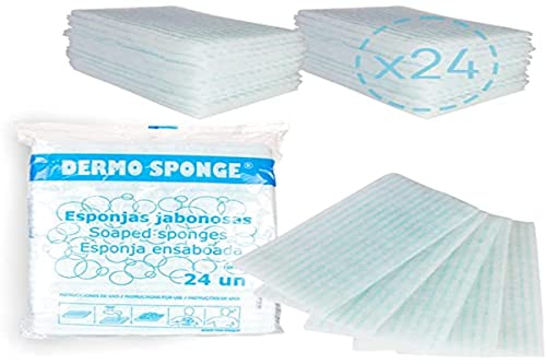 Queraltó, Esponjas jabonosas desechables, 24 unidades, Uso casi sin agua, Para adultos, niños y bebés, Hidratante, Esponjas jabonosas bebé, Suaves