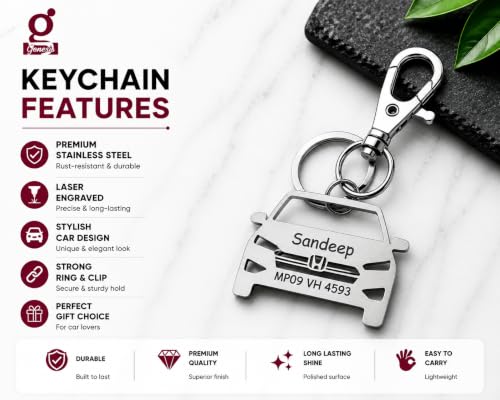 Image of Personalized Stainless Steel Key Chain /Key Ring | Durable, Compatible with All Models | Customized Car Number Plate | Ideal Gift for Him (Silver)