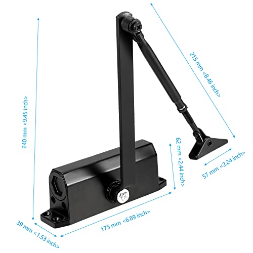 Sehoi 2 Pack Size 3 Automatic Door Closer, Hold Open Door Closer For Door Weights 45-60 Kg, Aluminium Alloy Adjustable Spring Hydraulic Auto Door Closer For Residential And Commercial Doors, Black #TOP1