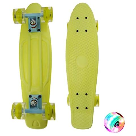 Kids Cruiser Board,22 Inch Beginners Skateboards for Kids Mini Cruiser Fish Skateboard,All-in-one mini skateboard with colorful LED wheels (yellow) Cover