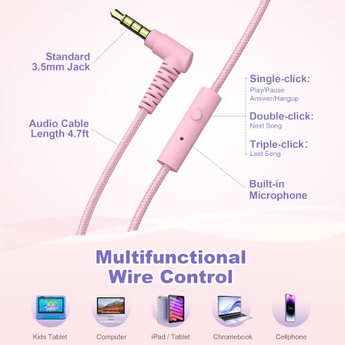 Image of AILIHEN I35 Kids Headphones for School with Mic, 93dB Safe Volume, Lilac | Wired On Ear Headphones for Kids Girls, Foldable Lightweight Headphone for Classroom Learning & Entertainment Travel Computer