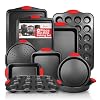 PERLLI Non-Stick 10-Piece Baking Pan Set, BPA-Free Carbon Steel Bakeware Set with Silicone Handles, Stackable Kitchen Oven Set, Cookie Sheet, Baking Tray, Baking Sheet Set, Oven Safe (446°F)