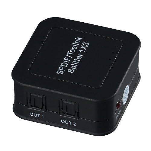 HOBBYIN Out Toslink Splitter, 3 Way Support Dolby Digital 1 in 3 Audio Splitter, Optical Cable DTS 5.1 SPDIF Toslink Optical Fiber for PS3 Blue-Ray DVD HDTV