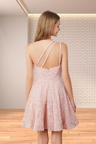 One Shoulder Sparkly Homecoming Dresses for Teens Sequins Short Prom Dresses Mini Cocktail Gowns3