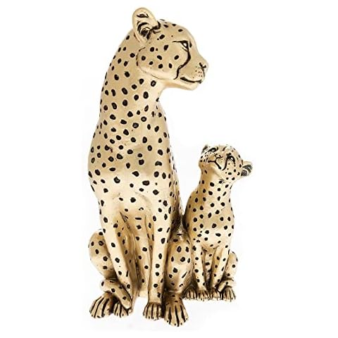 Hestia Cheetah Family Duo Figurine Gold Mum and Cub Cheetahs Ornament 25cm Cover