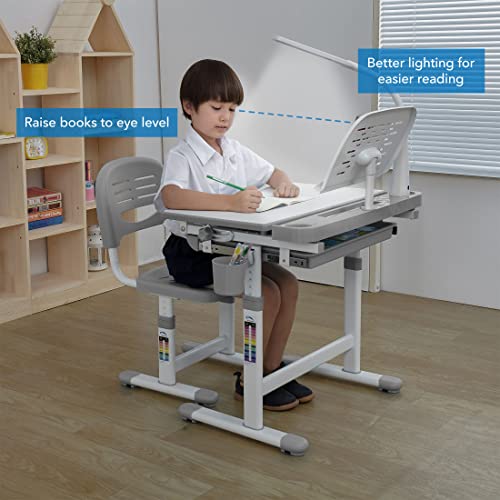 Image of Mount-It! Accessory Kit for Height Adjustable-Kids-Desk | Includes LED-Lamp, Book Holder Shelf and Pencil Holder-Cup, Grey