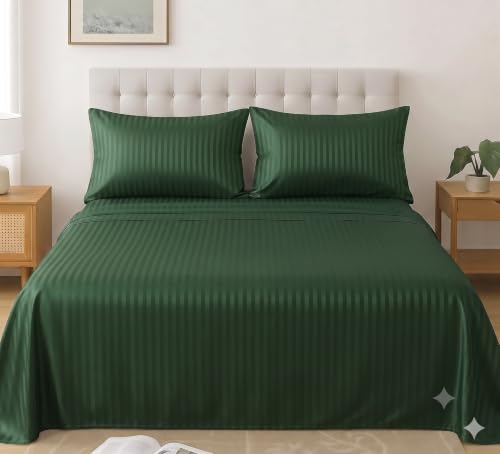 Image of Satin Striped Glace Cotton Double bedsheet with 2 Pillow Cover | Soft & Smooth Finish | Double Bed bedsheet 90 x 90 Inch | Pillow Cover 18 x 28 Inch | Breathable, Fade Resistant