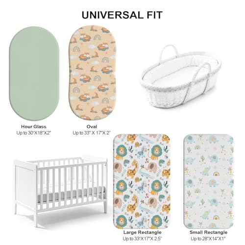 Image of Baby Bassinet Sheets for Baby Boy Girls,4-Pack Fitted Bassinet Sheets Set Compatible with Halo Bassinest Swivel Sleeper,Baby Delight,Angelbliss, 32 inchX16 inch (Animal World)