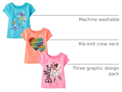 Image of The Children's Place Baby Girls' and Toddler Unicorns,Butterflies,Trends Short Sleeve Graphic T-Shirts,3 Pack