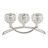 Spectacularly intricate and elegantly unique, this candle holder features 3 crystal beaded cups perched on sleek scrolling bars of glossy metal.