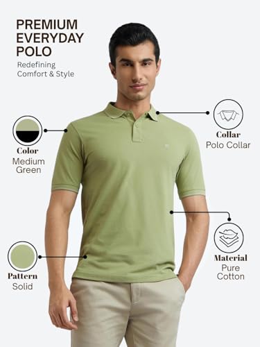 Image of Raymond Men's Modern Fit Solid Pattern Pure Cotton Polo Neck Half Sleeve Casual T-Shirt