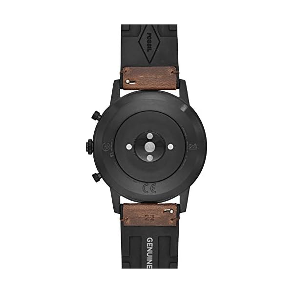 Fossil Men's 42mm Collider Stainless Steel and Leather Hybrid HR Smart Watch, Color: Black, Brown (Model: FTW7008)