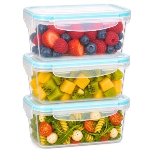 edihome, Boîte Hermétique Alimentaire, 3 Pièces 1 L, Récipients en Plastique Sans BPA, Compatibles Micro-ondes, Congélateur et Lave-vaisselle