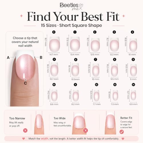 Image of Beetles French Tip Press On Nails, 150Pcs Short Square Cat Eye Nails | Pre-Designed Blush French Tips with Glassy Cat-Eye Shine, 15 Sizes, Nail Tips Only for At-Home DIY Manicures