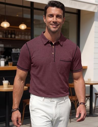 Image of Mens Polo Shirts Short Sleeve Casual Summer Lightweight Cotton Golf Polo Shirts with Pocket