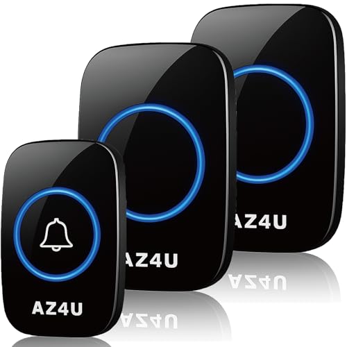 AZ4U ワイヤレスチャイム インターホン 電池式 ドアベルキット 技適マーク取得済み 工事不要 防水 玄関 介護 呼び出し 60種類のメロディ 4段階音量調整 ホワイト (ブラック, 発信機1個 受信機2個)