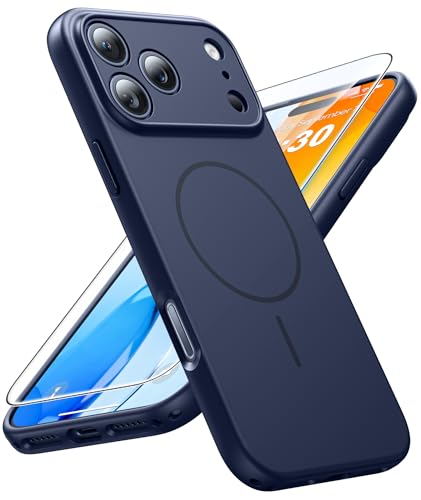 Image of FNTCASE for iPhone 17 Pro Case: [Compatible with Magsafe] Solid Matte 17 Pro Cases Blue with [Screen Protector] [Full Camera Protection] Military Grade Shockproof Protective Phone Cover, 6.3 inch
