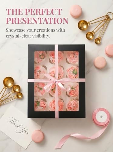 50% Off qiqee Cupcake Boxes with Window, 40PCS Black