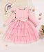 Toddler Dress Girls Ruffle Long Sleeve Layered Tulle Dress Fall Spring Fashion Party Dresses (Pink, 3T)